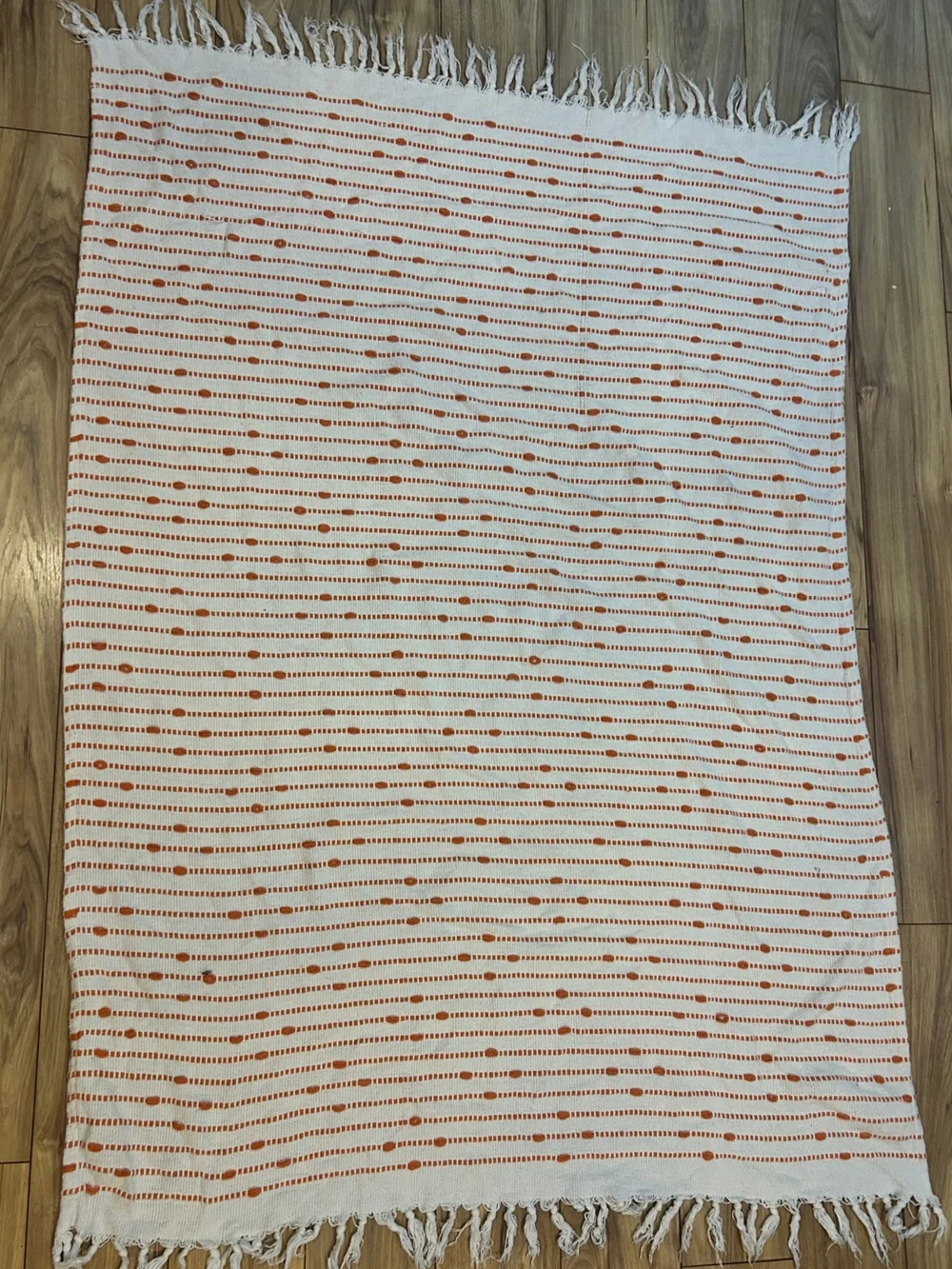 Cotton Hand Woven XL party towel Throw in Rust Dot Stripe